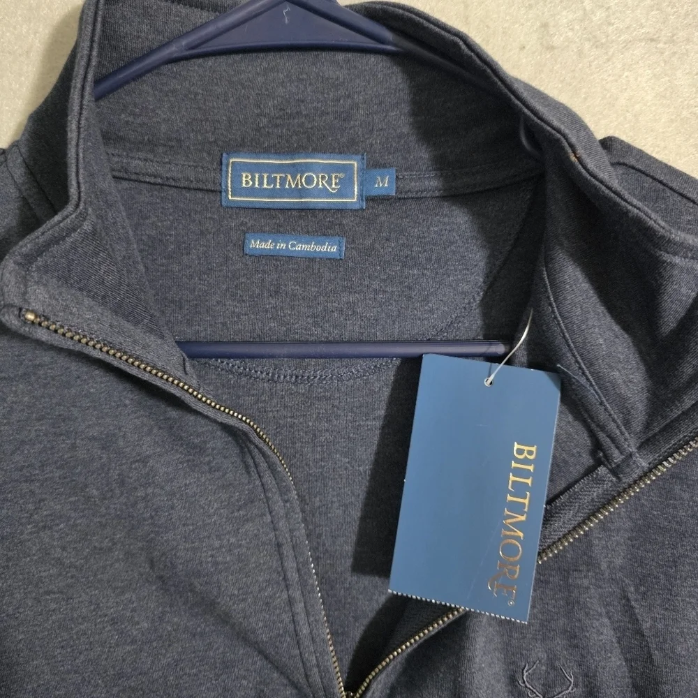 NWT Biltmore Mens Navy 1/4 Zip Pullover Sweatshirt Size Medium